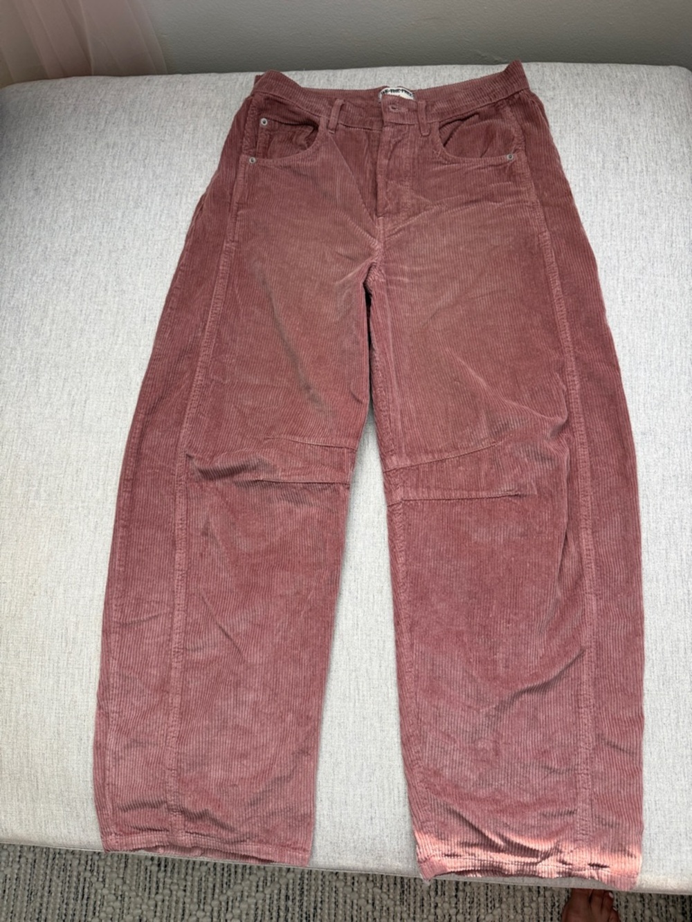 Free People Dusty Rose Pink Corduroy Good Luck Mid Rise Barrel leg Jeans